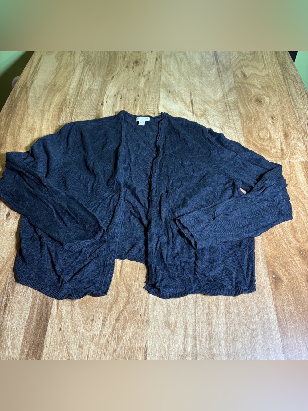 J Jill Linen Blend Navy Blue Knit Long Sleeve Open Cardigan Womens Size Large